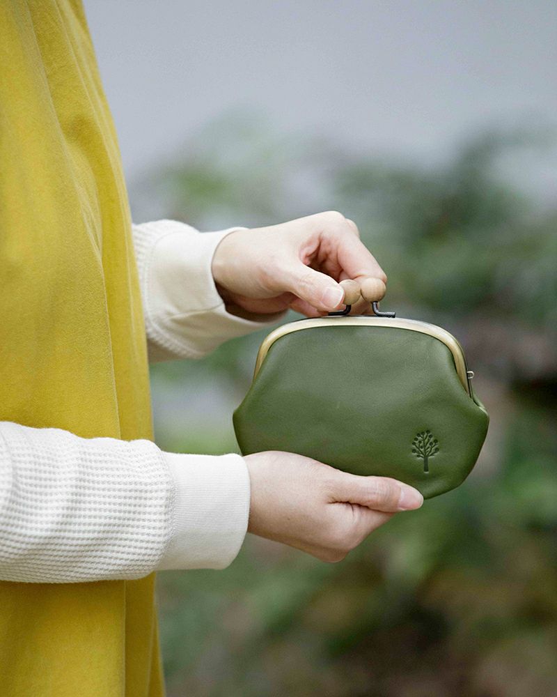 ドロップツリー木玉 親子がま口：グリーン