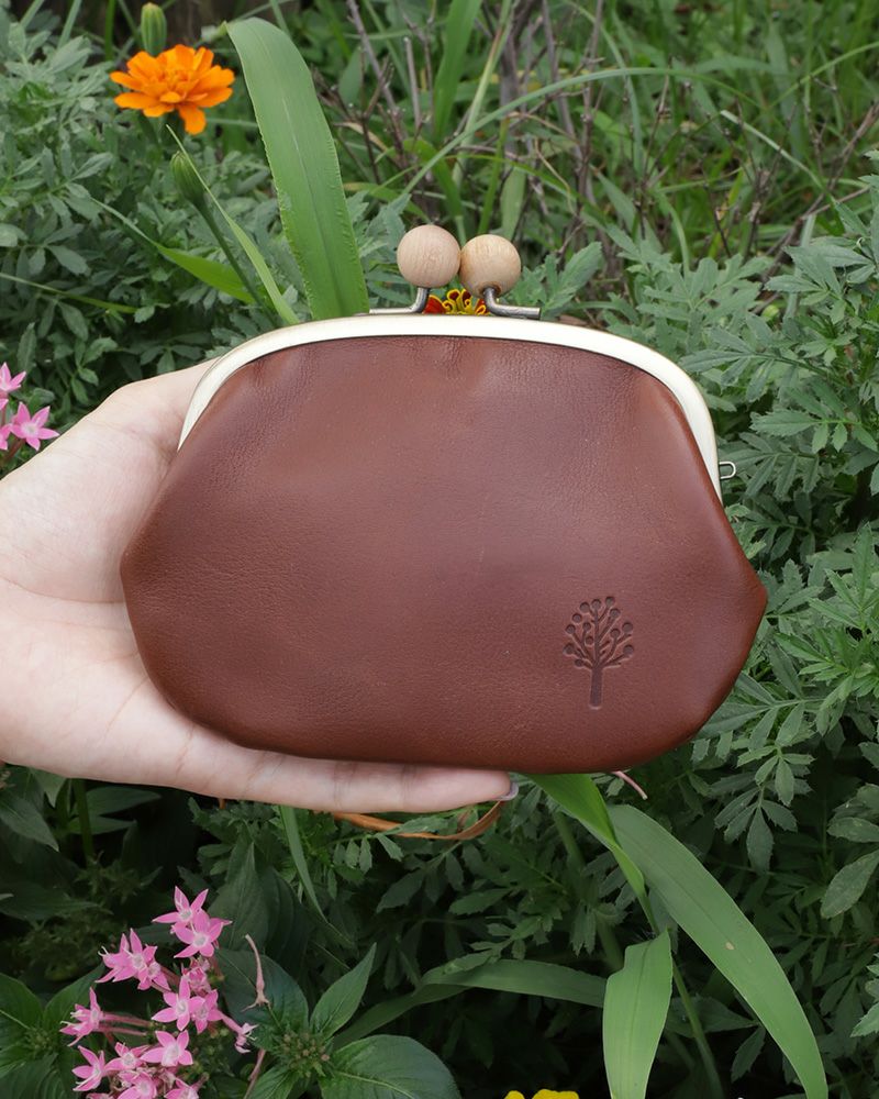 ドロップツリー木玉 親子がま口：ダークブラウン