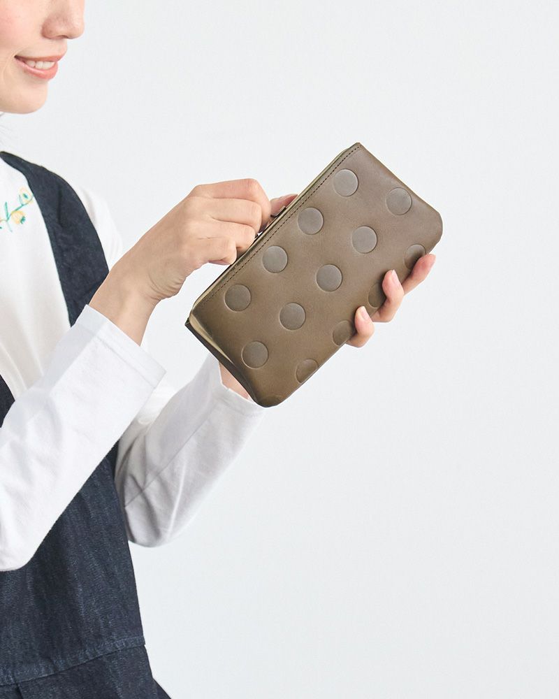 キャンディ あおりロングがま口ウォレット：オリーブグリーン
