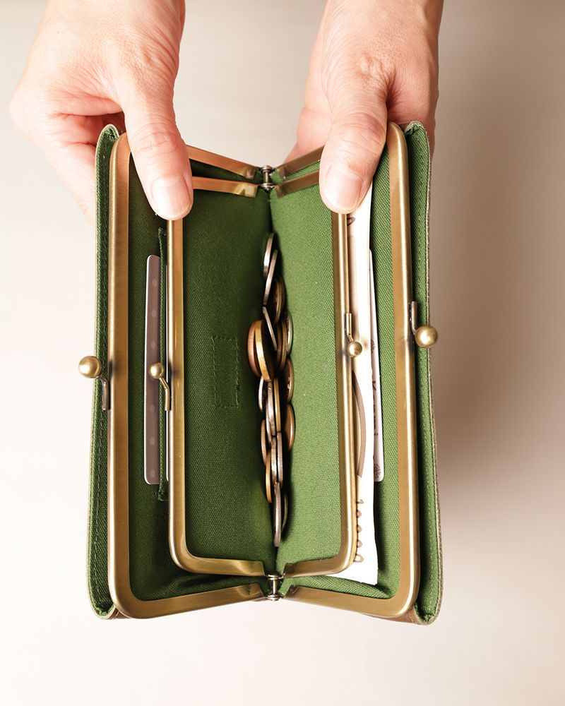 キャンディ あおりロングがま口ウォレット：オリーブグリーン