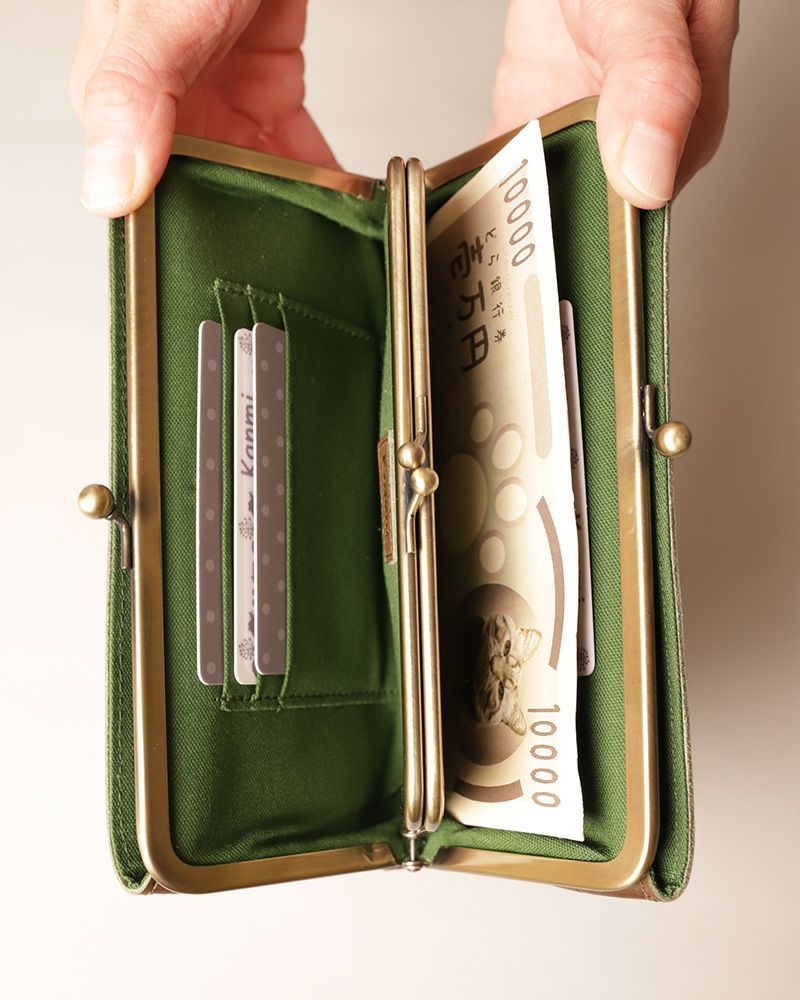 キャンディ あおりロングがま口ウォレット：オリーブグリーン