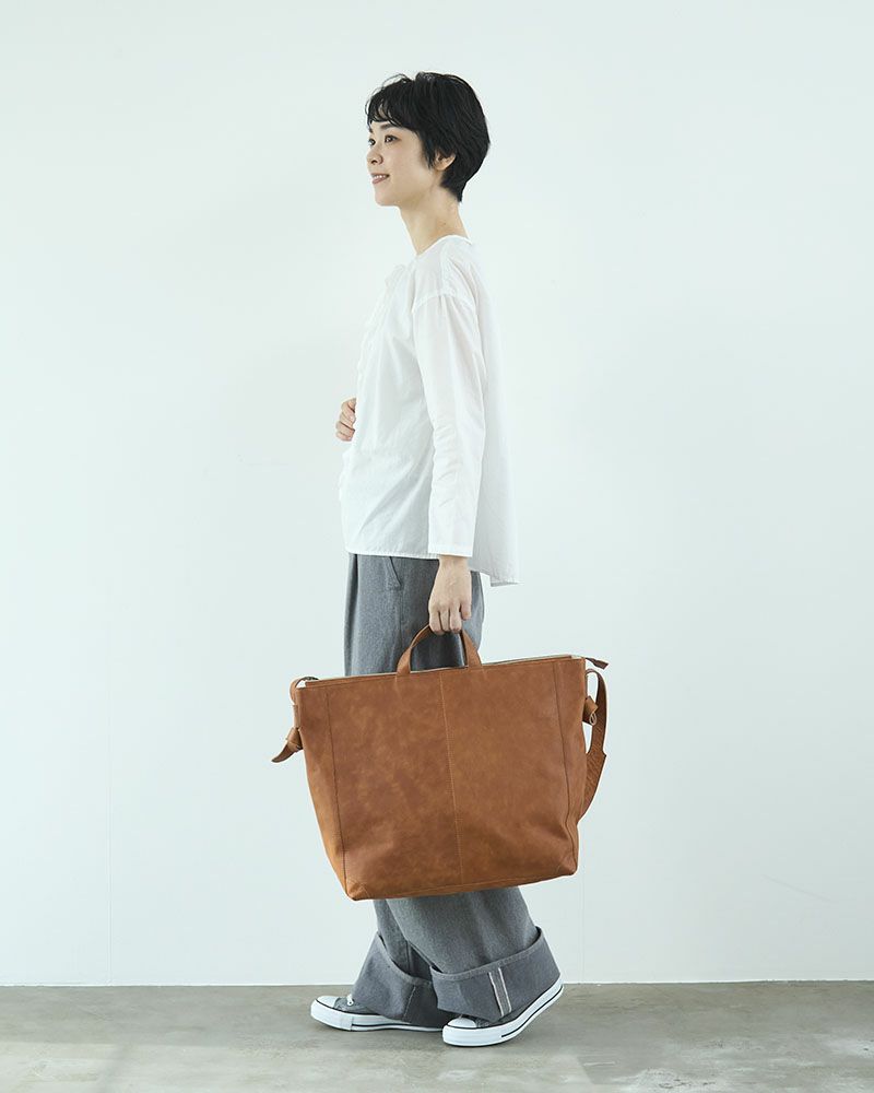 fuwari トートショルダーバッグ (L) キャメル