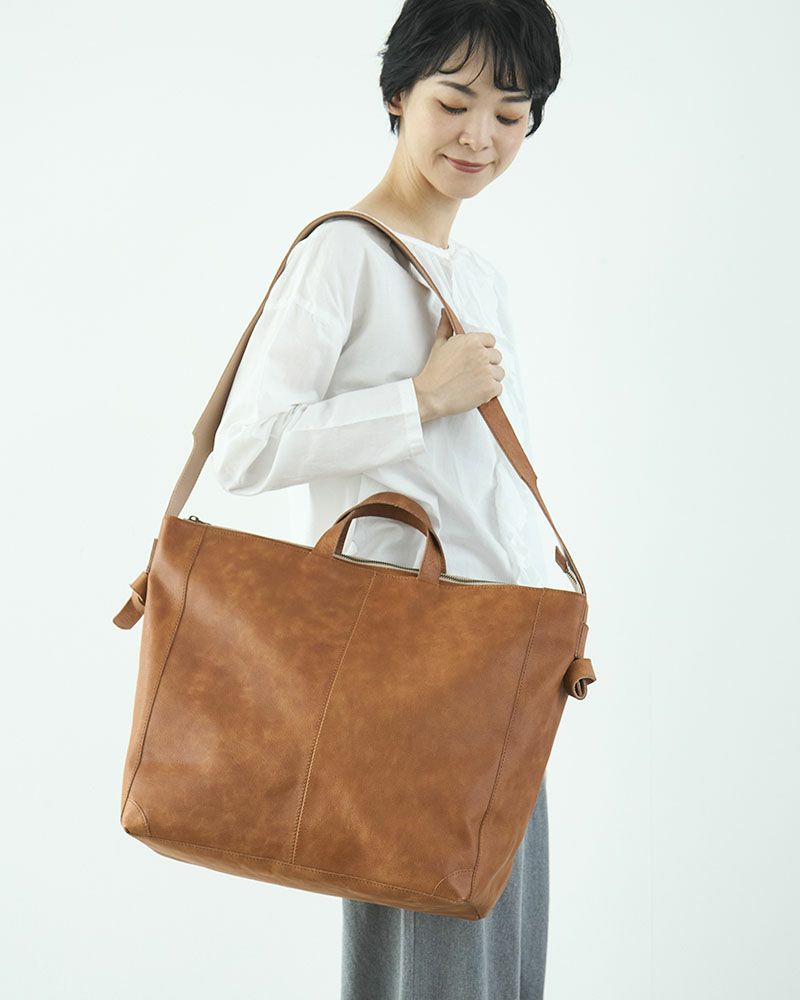 fuwari トートショルダーバッグ (L) キャメル