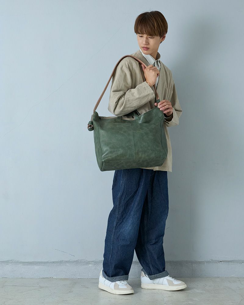 fuwari トートショルダーバッグ (L) グリーンブルー