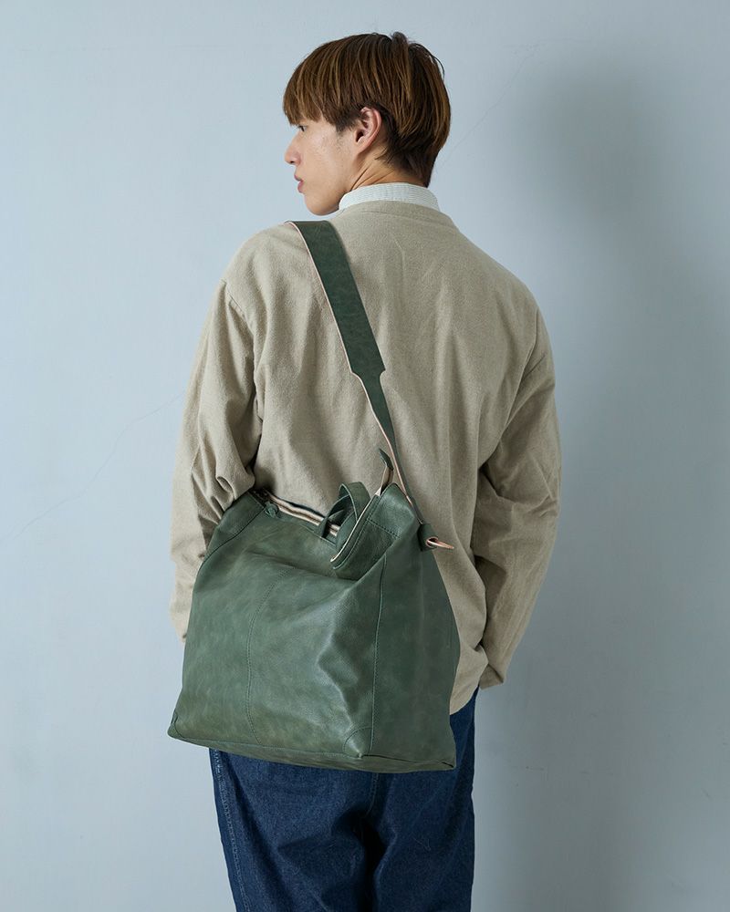 fuwari トートショルダーバッグ (L) グリーンブルー