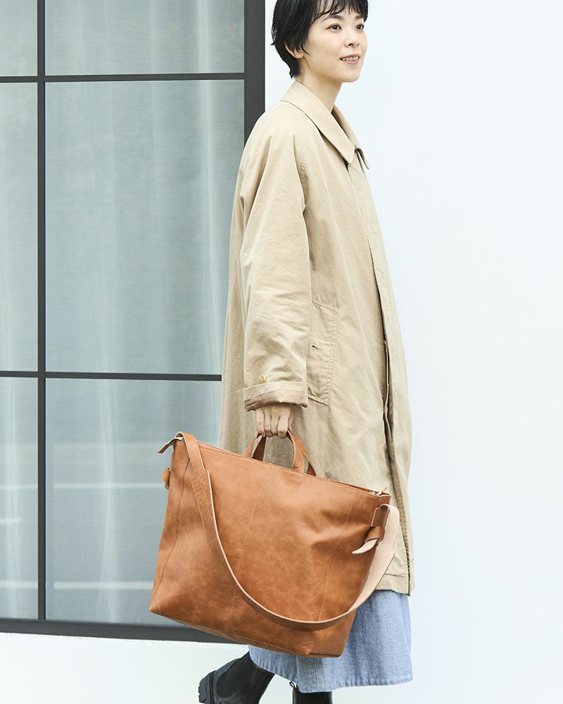 fuwari トートショルダーバッグ (L) キャメル