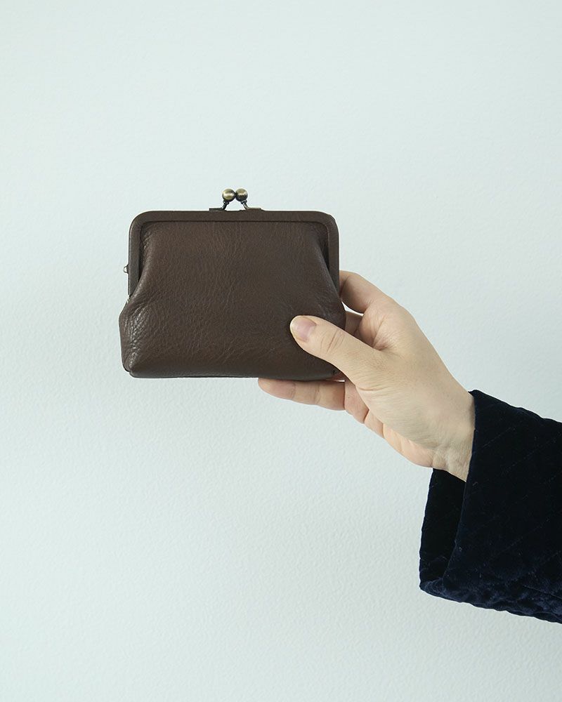 itsu mono スクエアがま口ポーチ(S) ダークブラウン